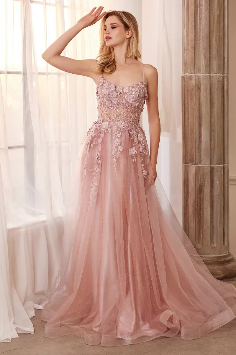 Floral Fantasy | Floral Applique A Line Gown | Andrea & Leo Couture A1142