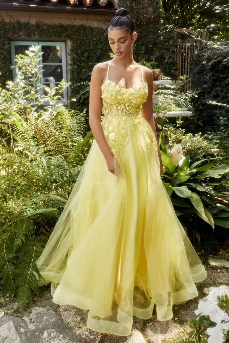 Floral Fantasy | Floral Applique A Line Gown | Andrea & Leo Couture A1142