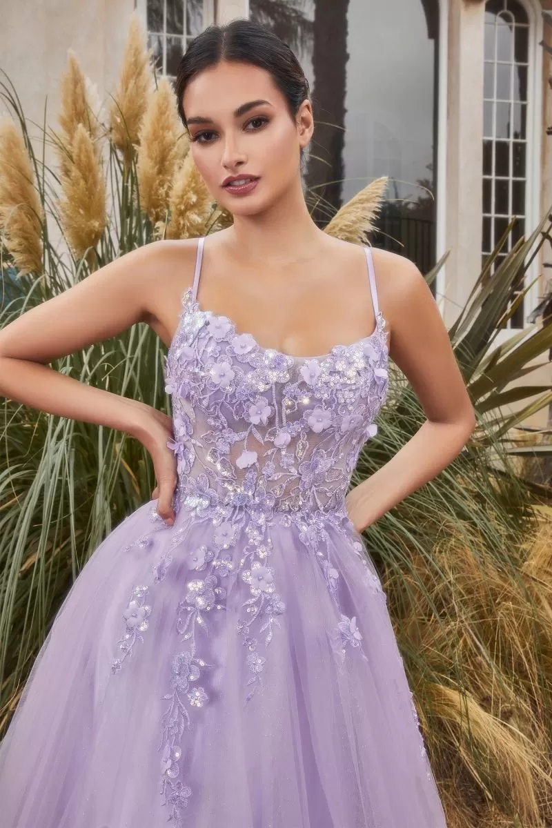 Floral Fantasy | Floral Applique A Line Gown | Andrea & Leo Couture A1142