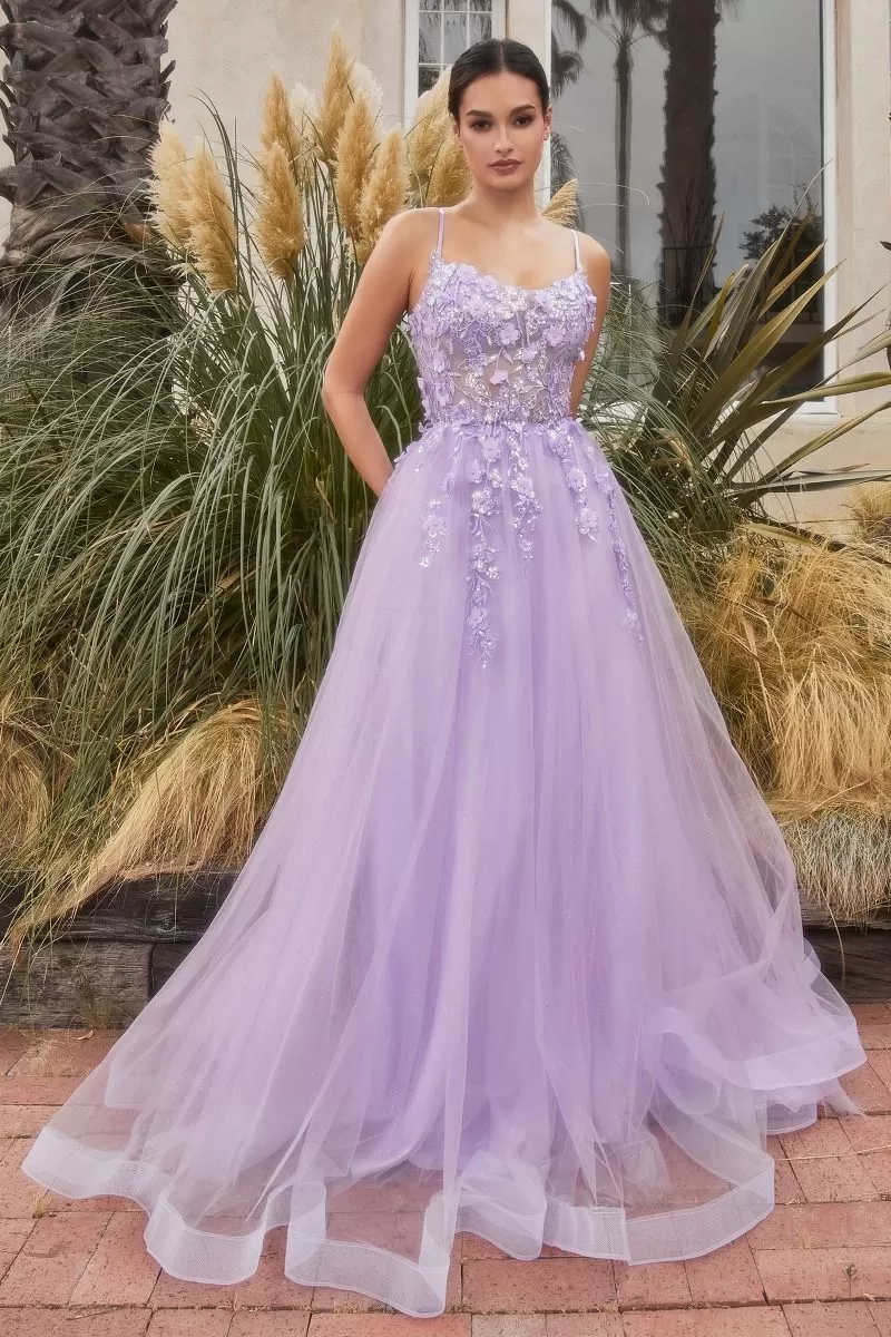 Floral Fantasy | Floral Applique A Line Gown | Andrea & Leo Couture A1142