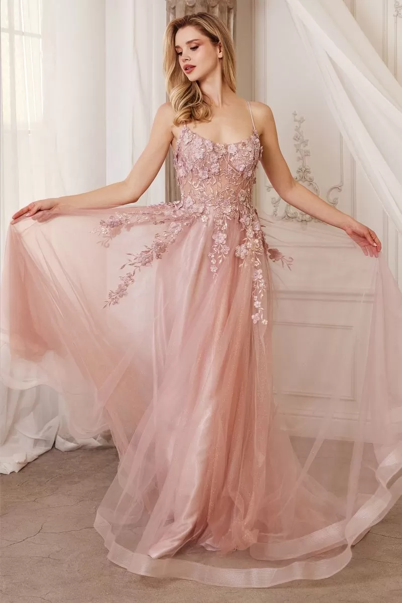 Floral Fantasy | Floral Applique A Line Gown | Andrea & Leo Couture A1142