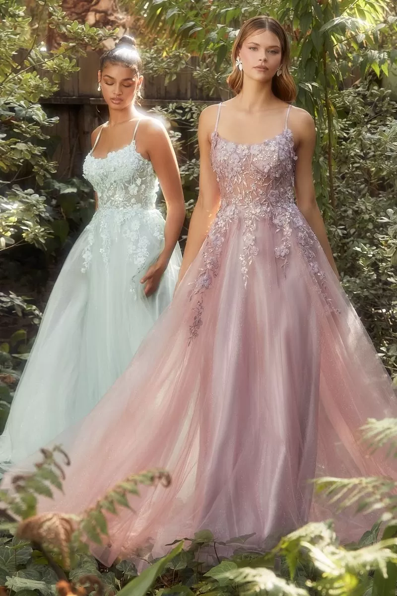 Floral Fantasy | Floral Applique A Line Gown | Andrea & Leo Couture A1142