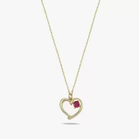 Garnet Red Heart Necklace | 14K Solid Gold