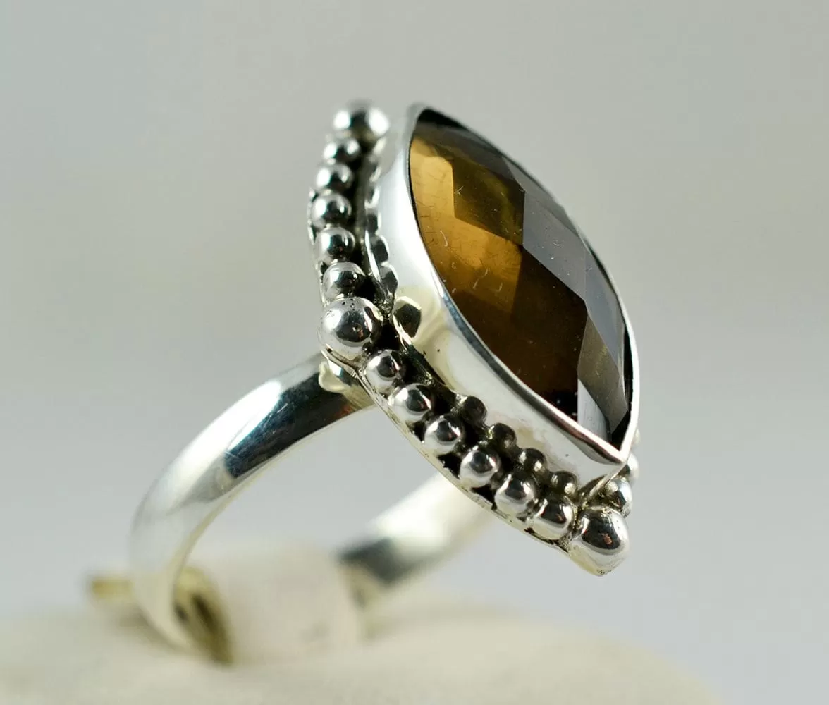 Genuine Smoky Quartz 925 solid sterling silver hand made designer Midi ring