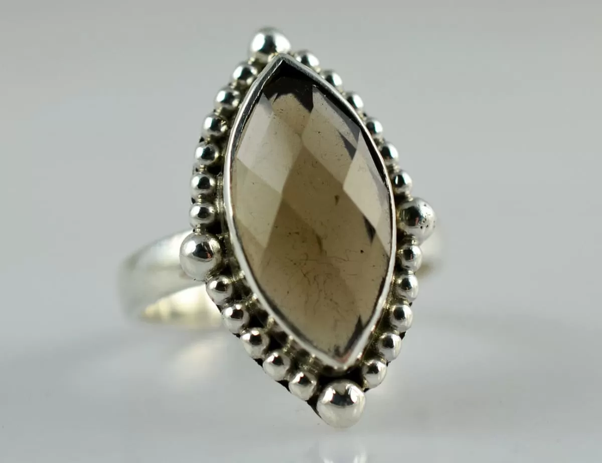 Genuine Smoky Quartz 925 solid sterling silver hand made designer Midi ring