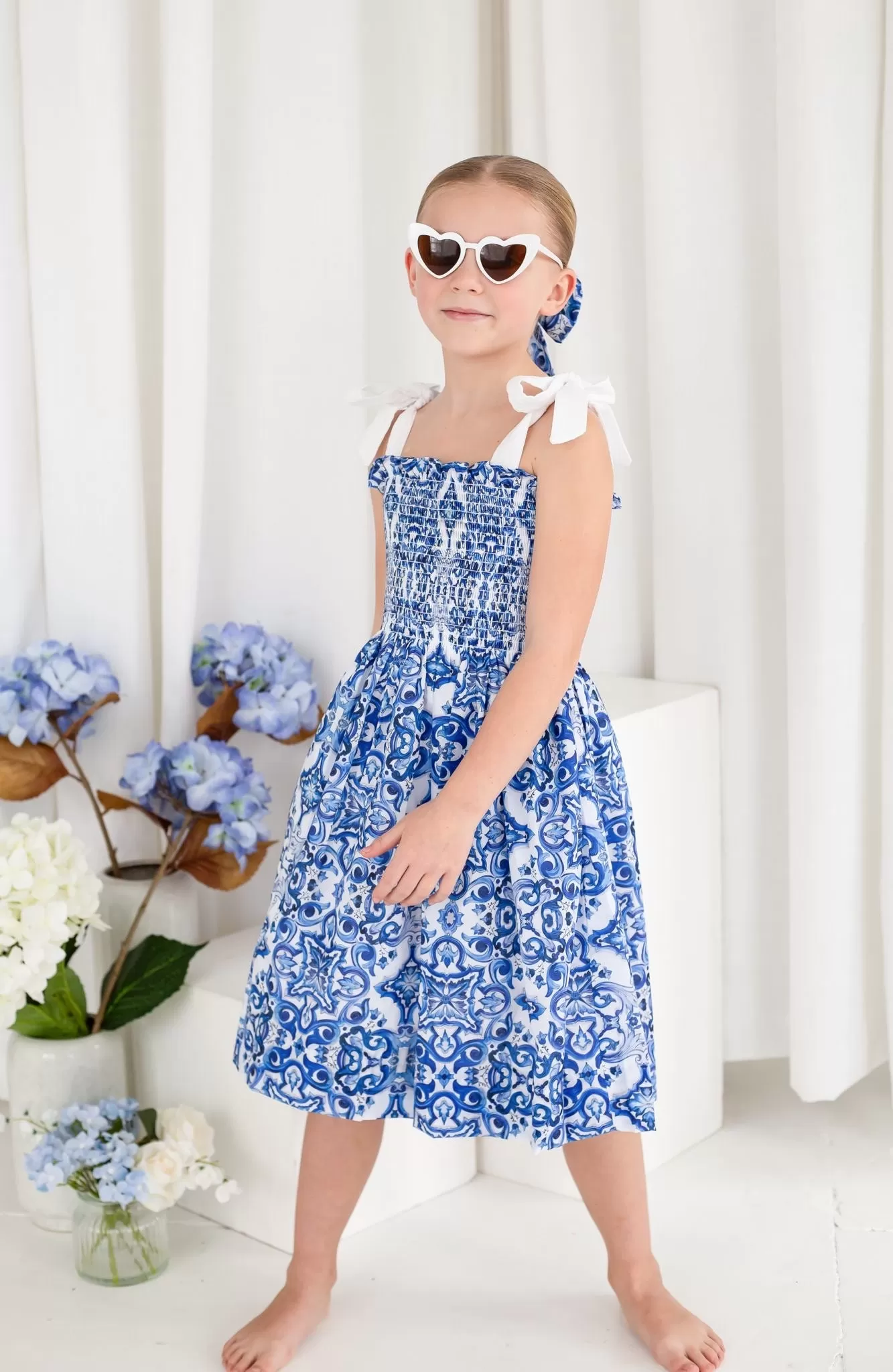 Girls Capri Print Tie Shoulder Dress