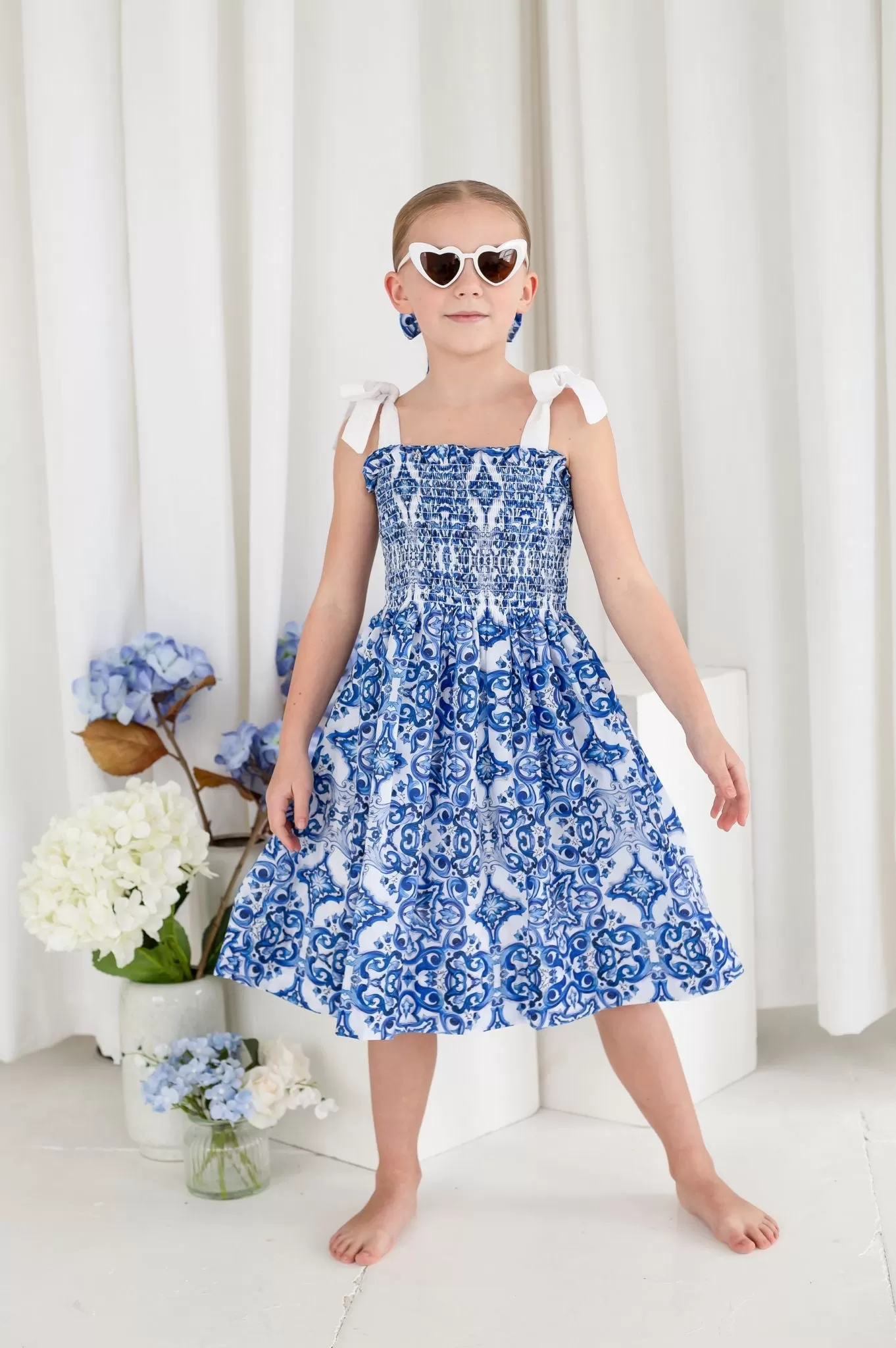 Girls Capri Print Tie Shoulder Dress