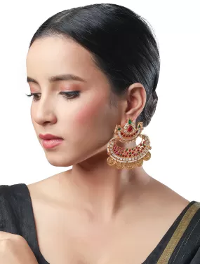 Golden, Green and  Pink, Kundan Polki Earrings