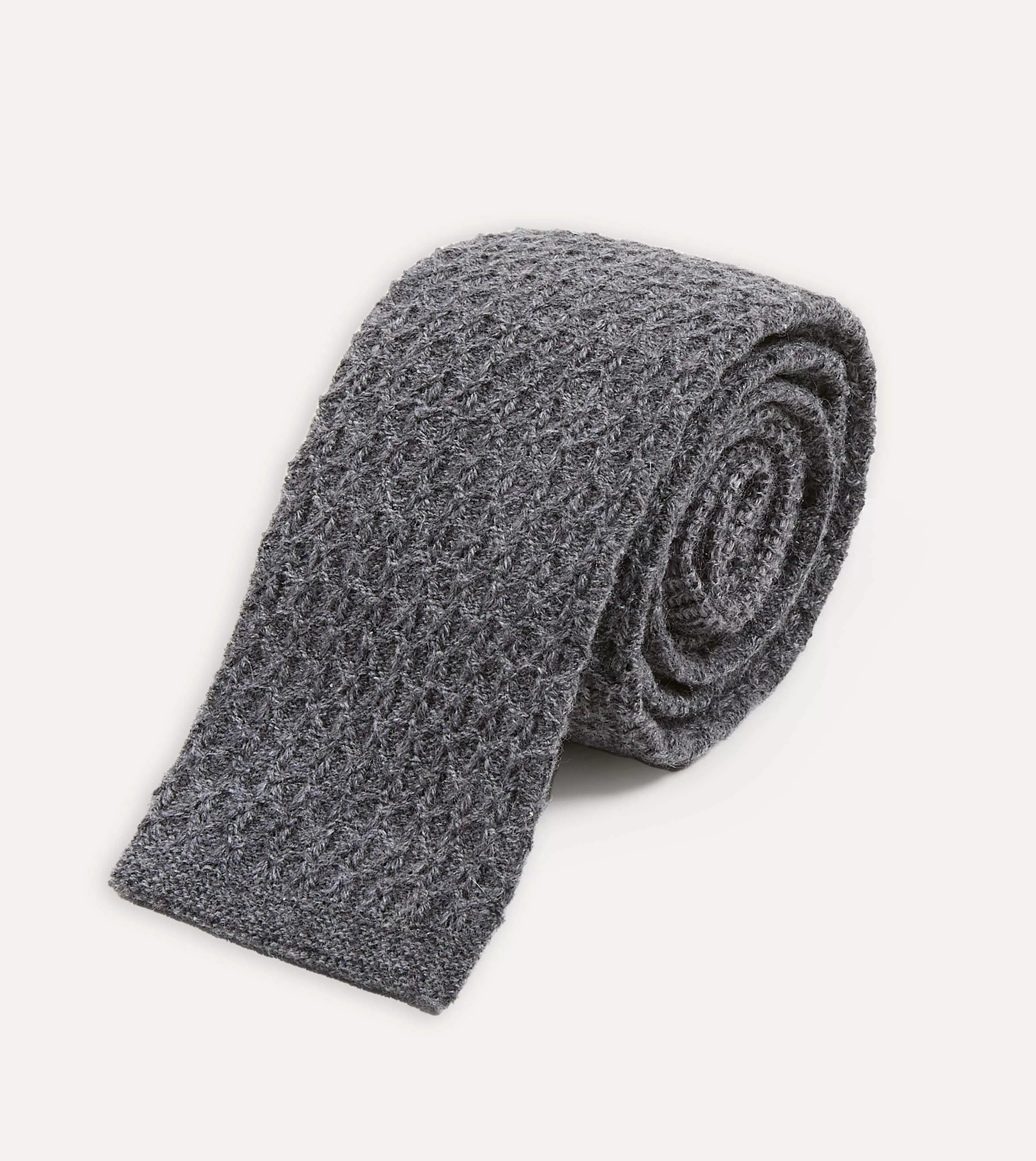 Grey Knitted Cashmere Wool Solid Colour Tie