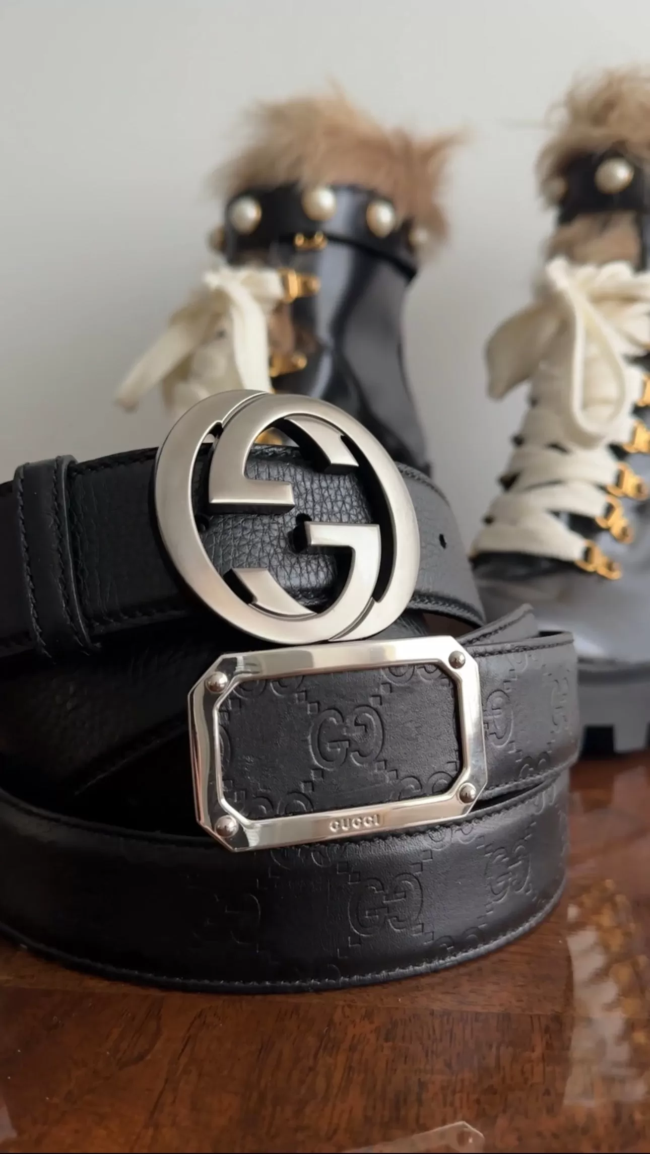 Gucci GG Black Leather Interlocking Belt - 110 / 44