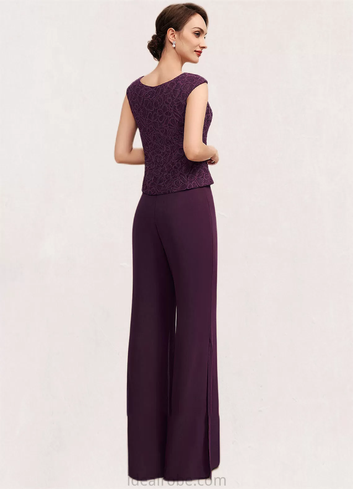 Hilda Jumpsuit/Pantsuit Scoop Neck Floor-Length Chiffon Lace Mother of the Bride Dress STK126P0014722