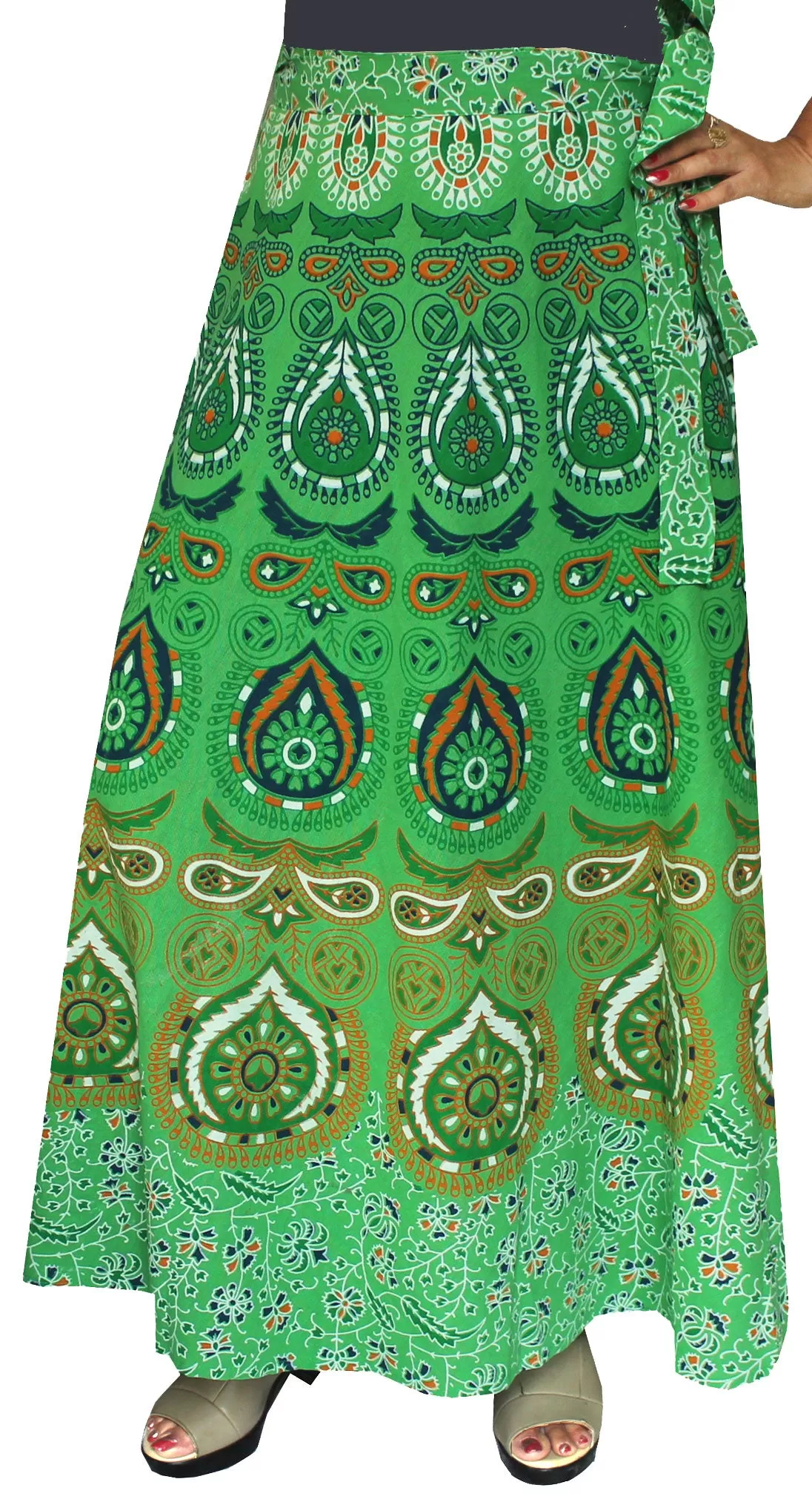 India Skirt Women's Long Cotton Wrap Around (Green, One Size)