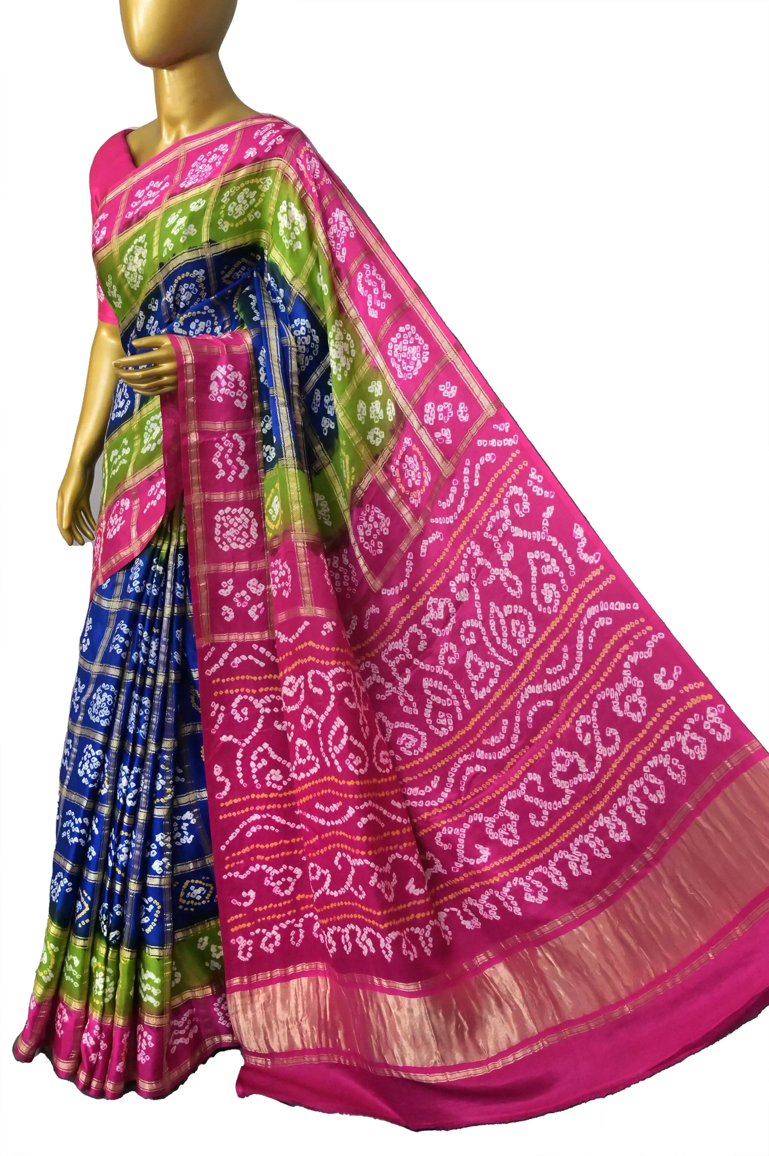 Indigo Blue Color and Magenta and Color Ghazi Silk Gharchola with Hand Bandhani Work