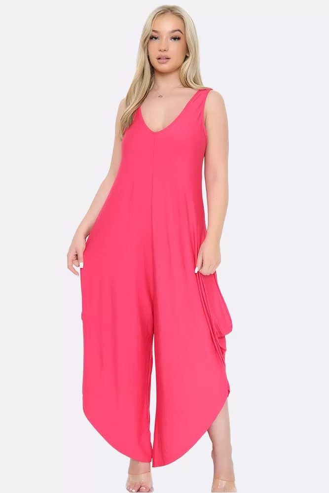 Italian Double V Neck Hareem Jumpsuit