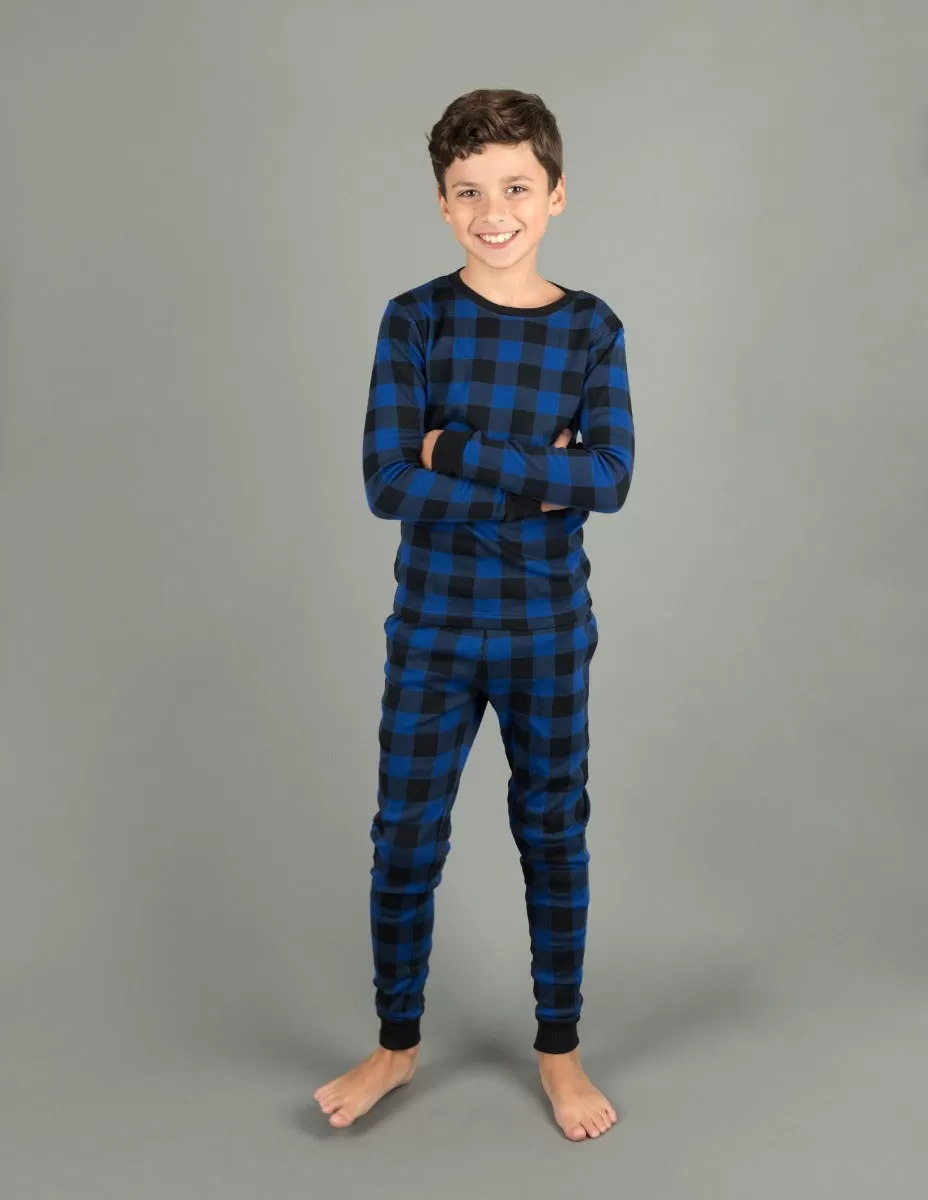 Kids Black & Navy Plaid Pajamas