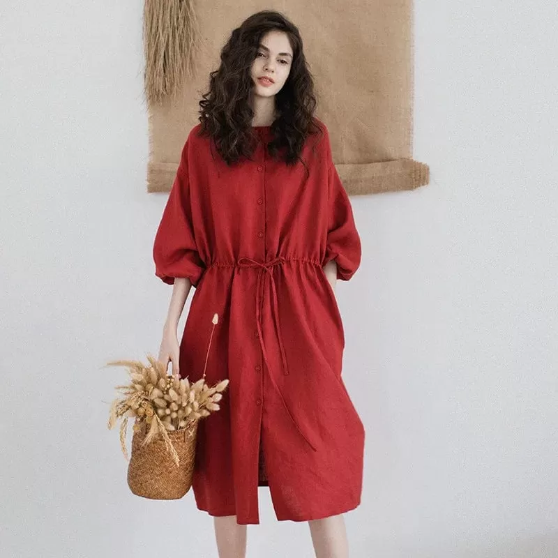 Linen Red Dress