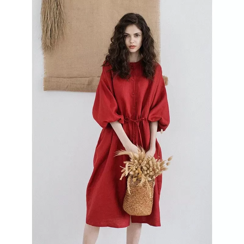 Linen Red Dress