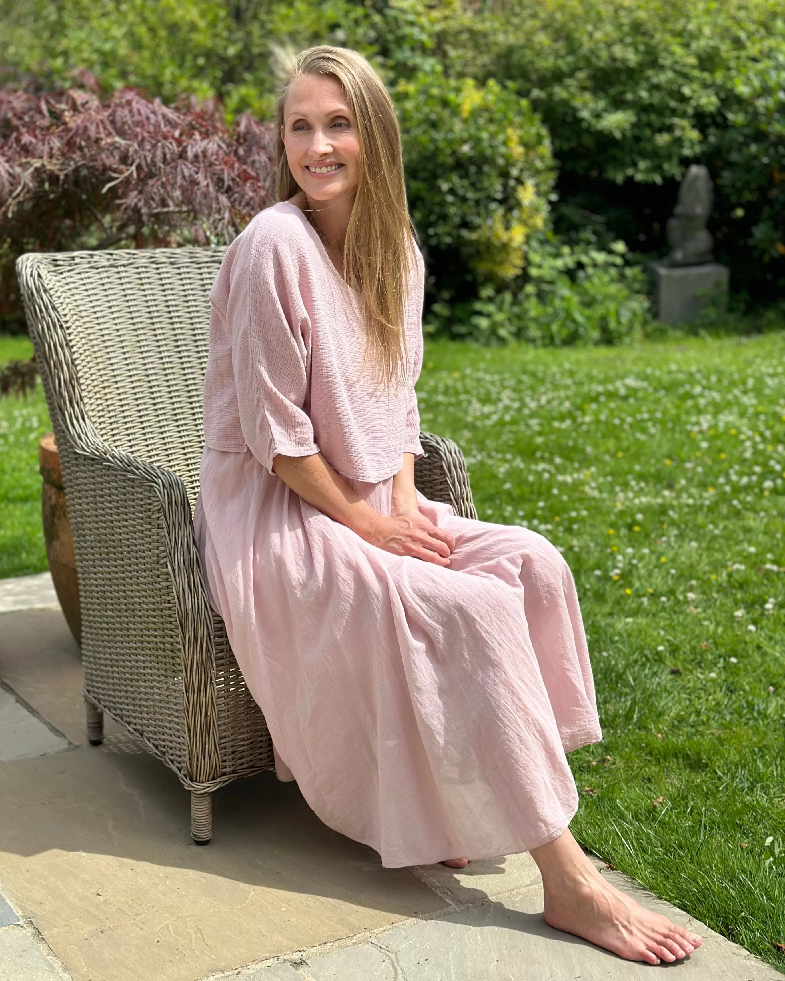 Long 2 In 1 Cotton Dress - Dusky Pink