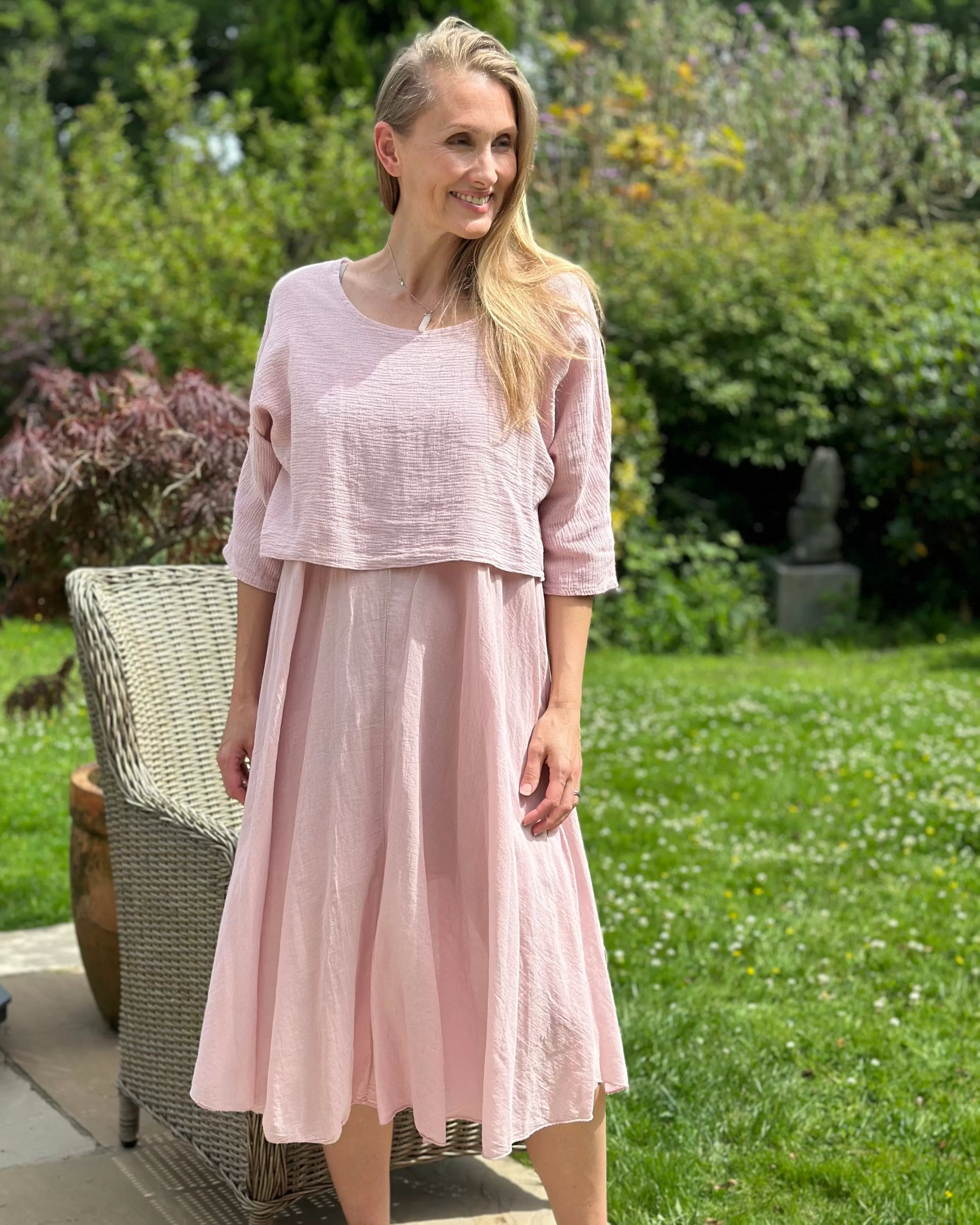 Long 2 In 1 Cotton Dress - Dusky Pink