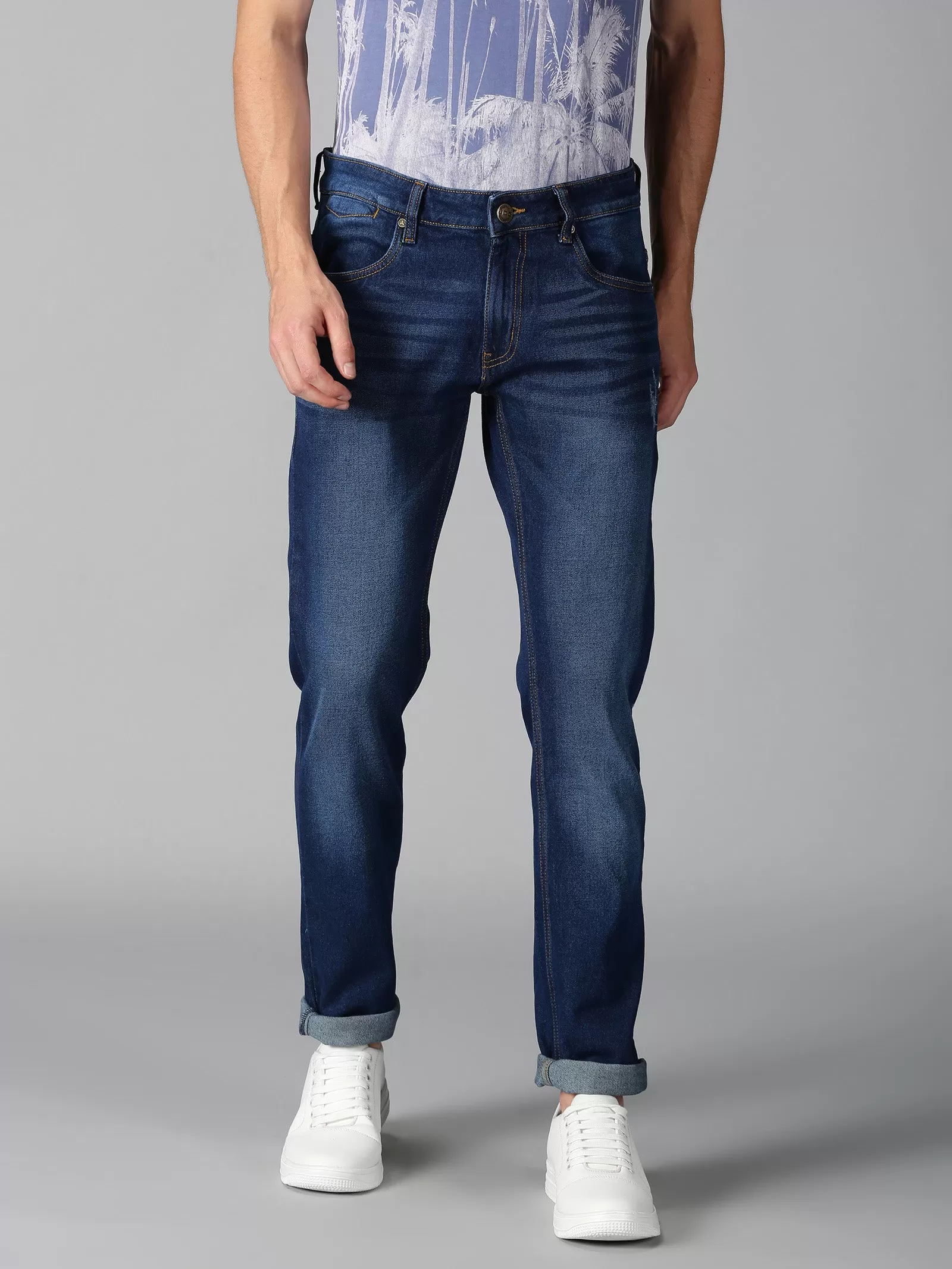 MEN'S BLUE SOLID SLIM FIT JEANS