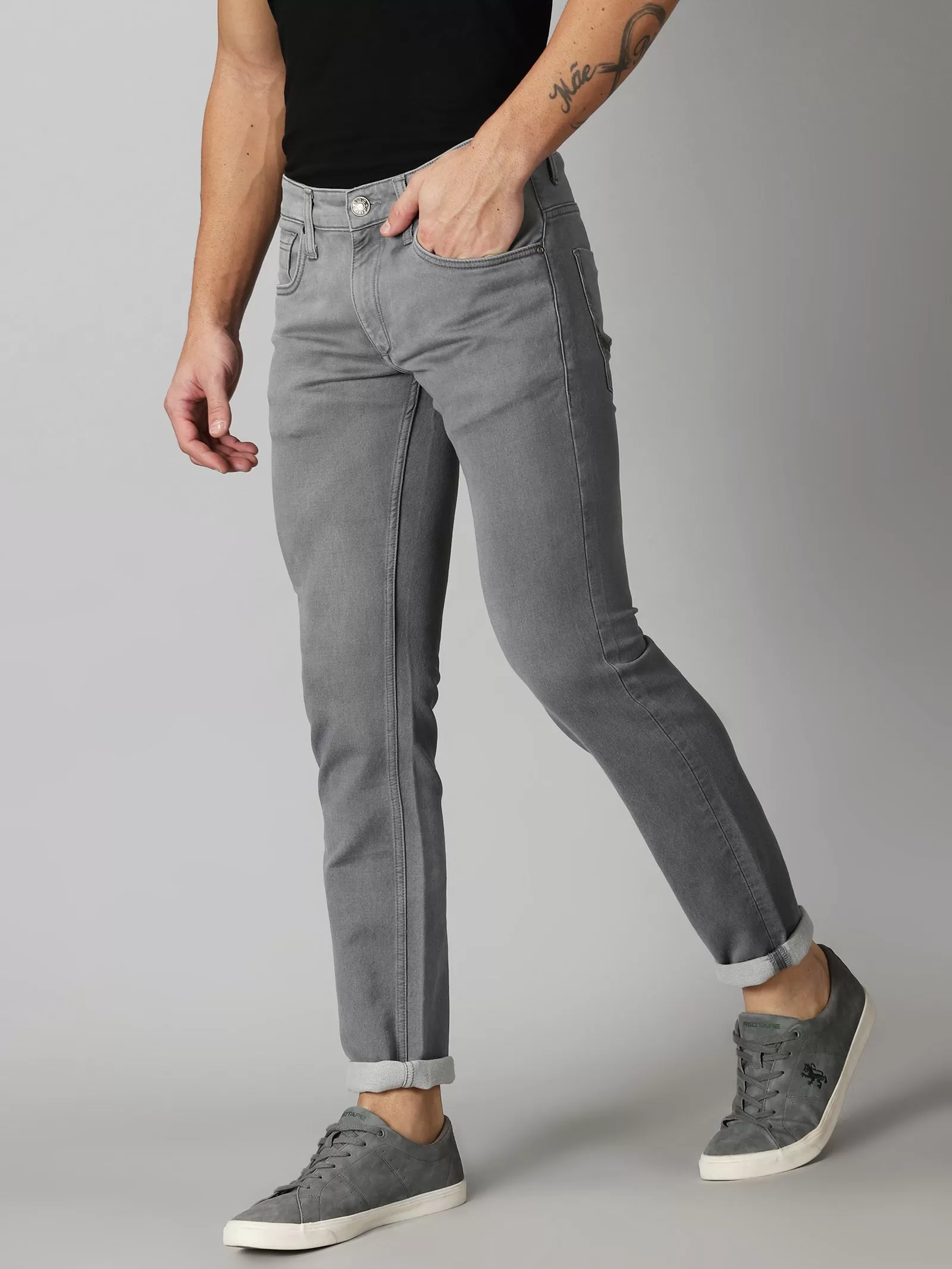 MEN'S DK GREY SOLID JASON FIT JEANS