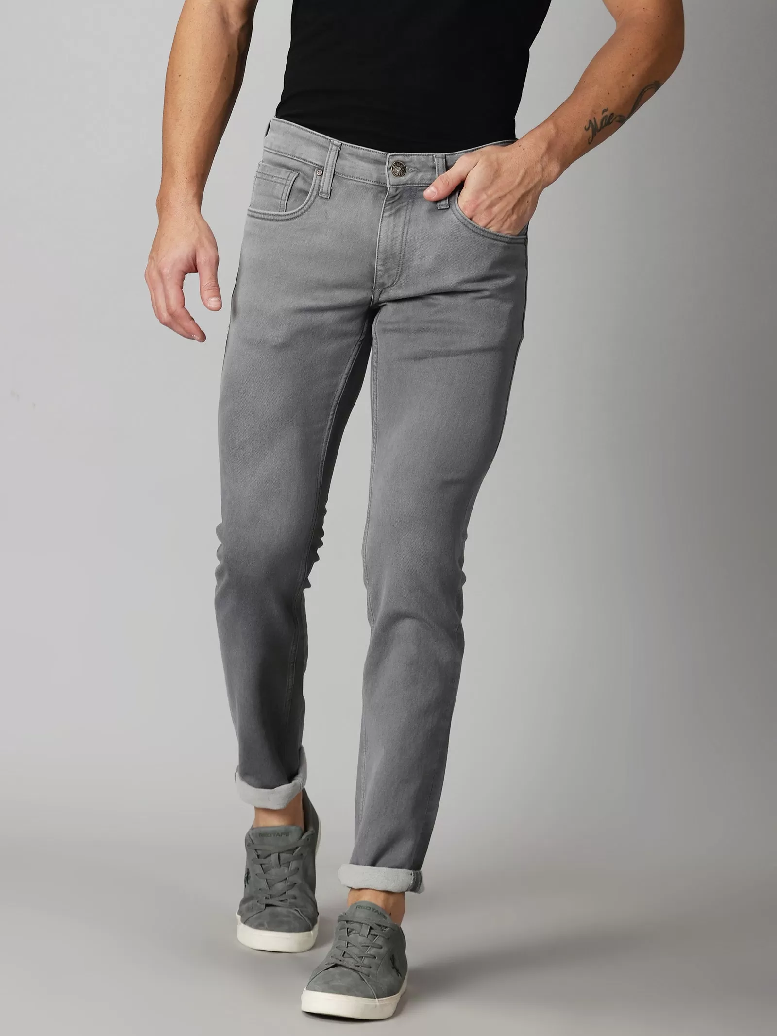 MEN'S DK GREY SOLID JASON FIT JEANS