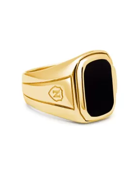 Men's Oblong Gold Plated Signet Ring with Onyx