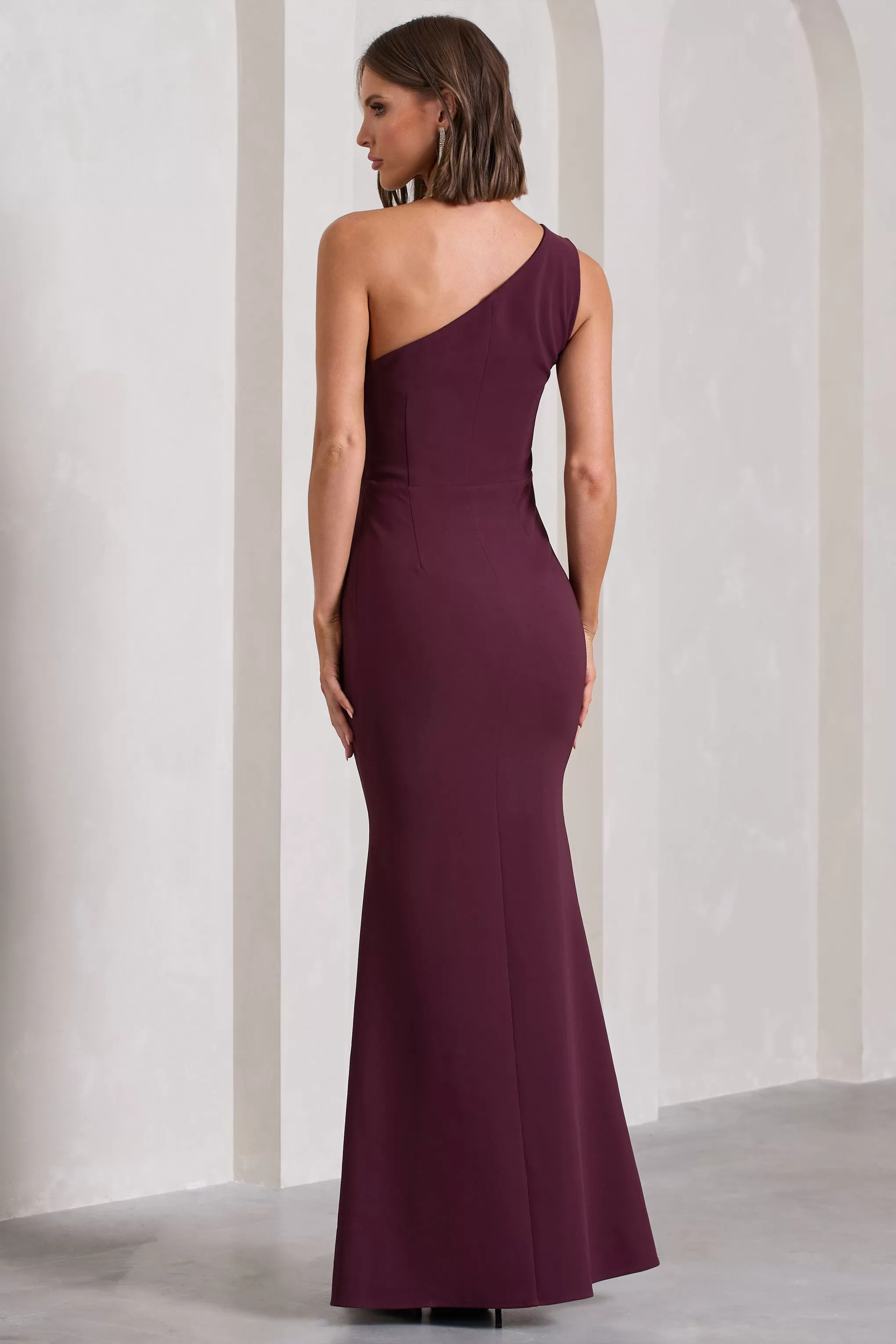 Michelle | Burgundy One-Shoulder Gathered Maxi Dress