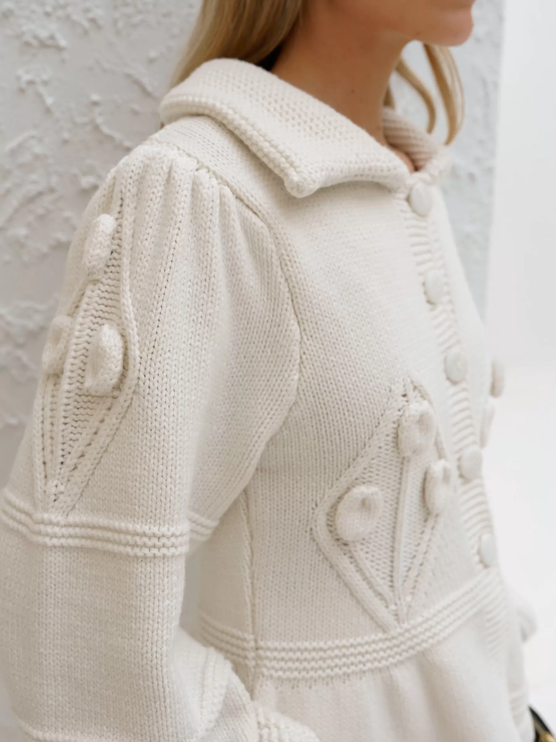 Mona Cotton Applique Cardigan | Ivory Cream