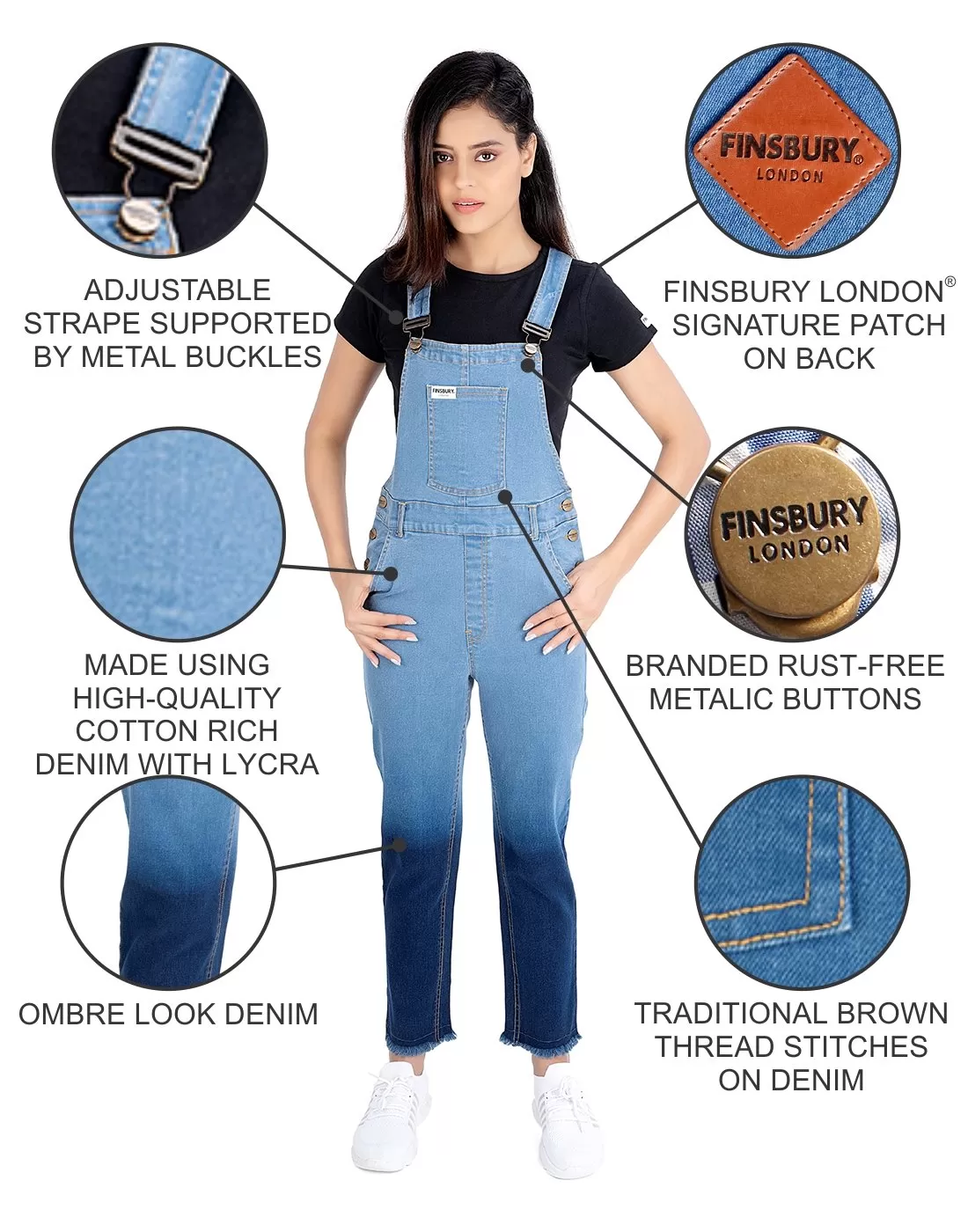 NaughtyDungaree® Ombre Wash Womens Denim Dungaree