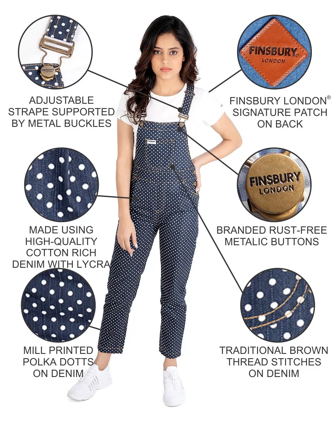 NaughtyDungaree® Polka Dot Womens Denim Dungaree