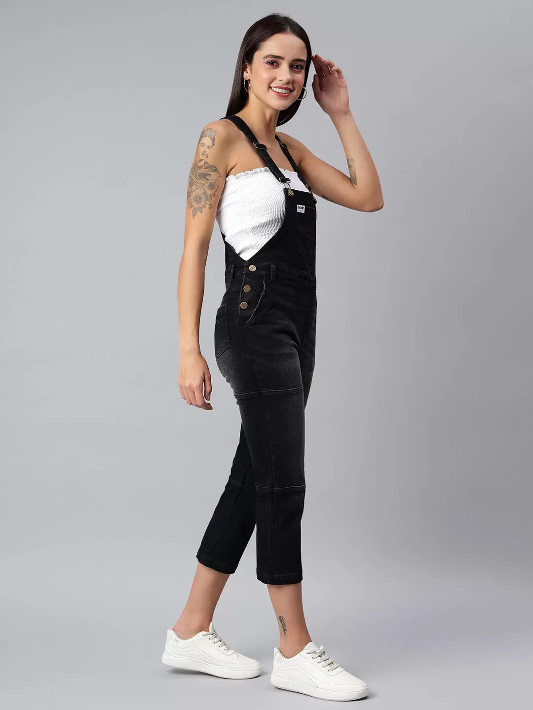 NaughtyDungaree® Women's Black Denim Dungaree Essential