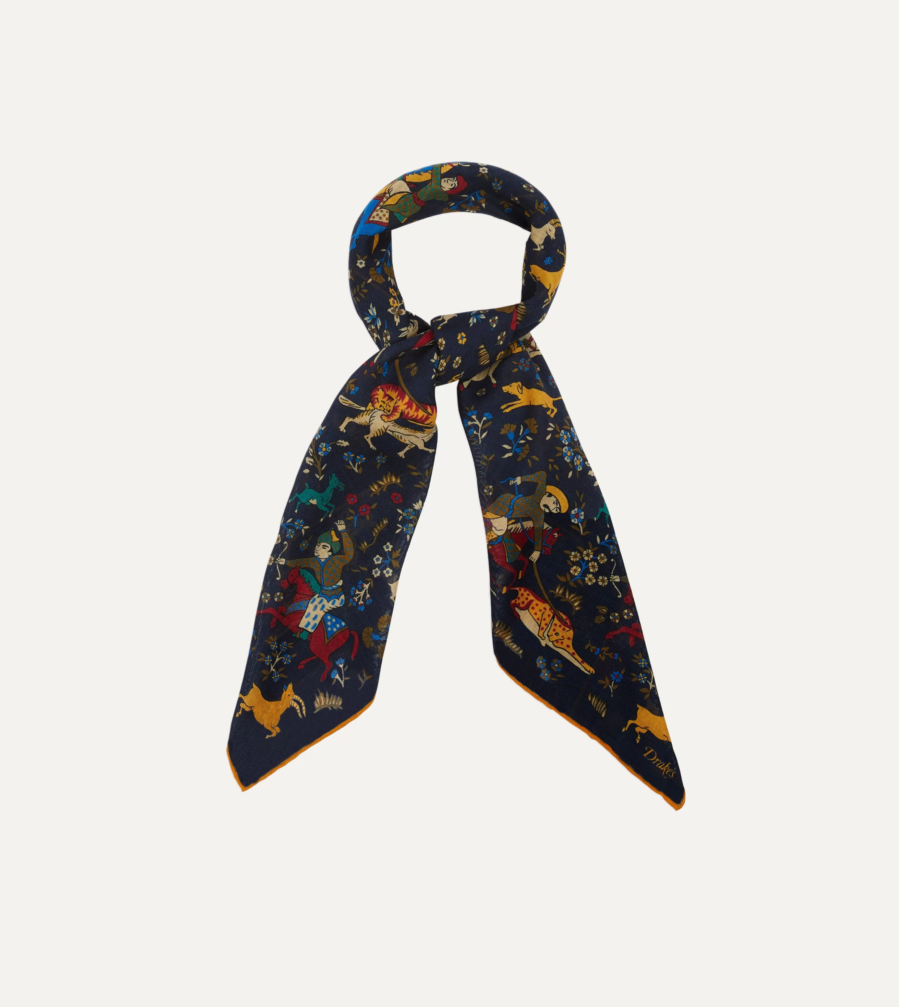 Navy Mughal Print Wool-Silk Square Scarf