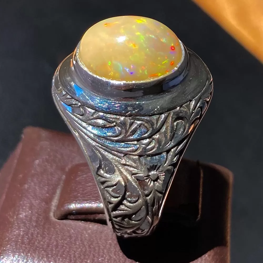 Opal Mens Ring Ethiopian 3.7ct gemstone Sterling Silver Unique Turkish Handmade Jewelry