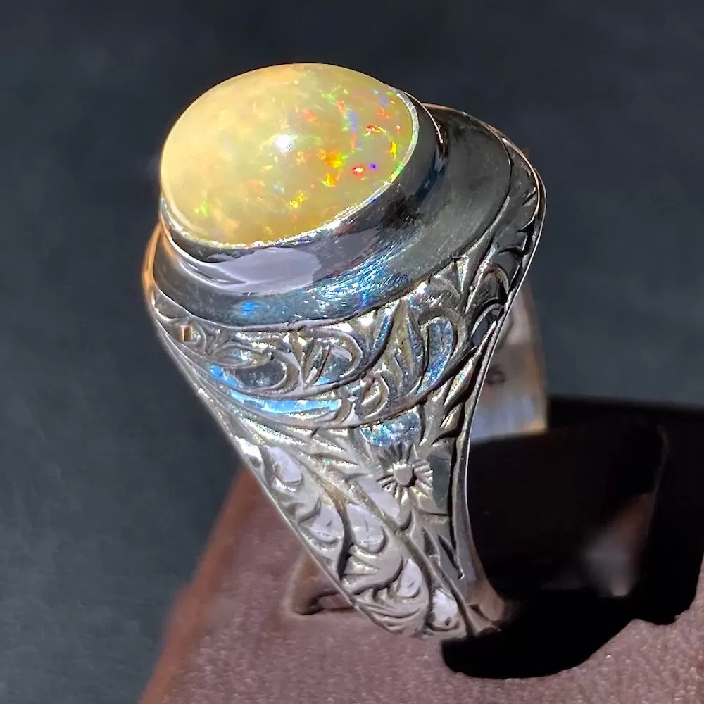 Opal Mens Ring Ethiopian 3.7ct gemstone Sterling Silver Unique Turkish Handmade Jewelry