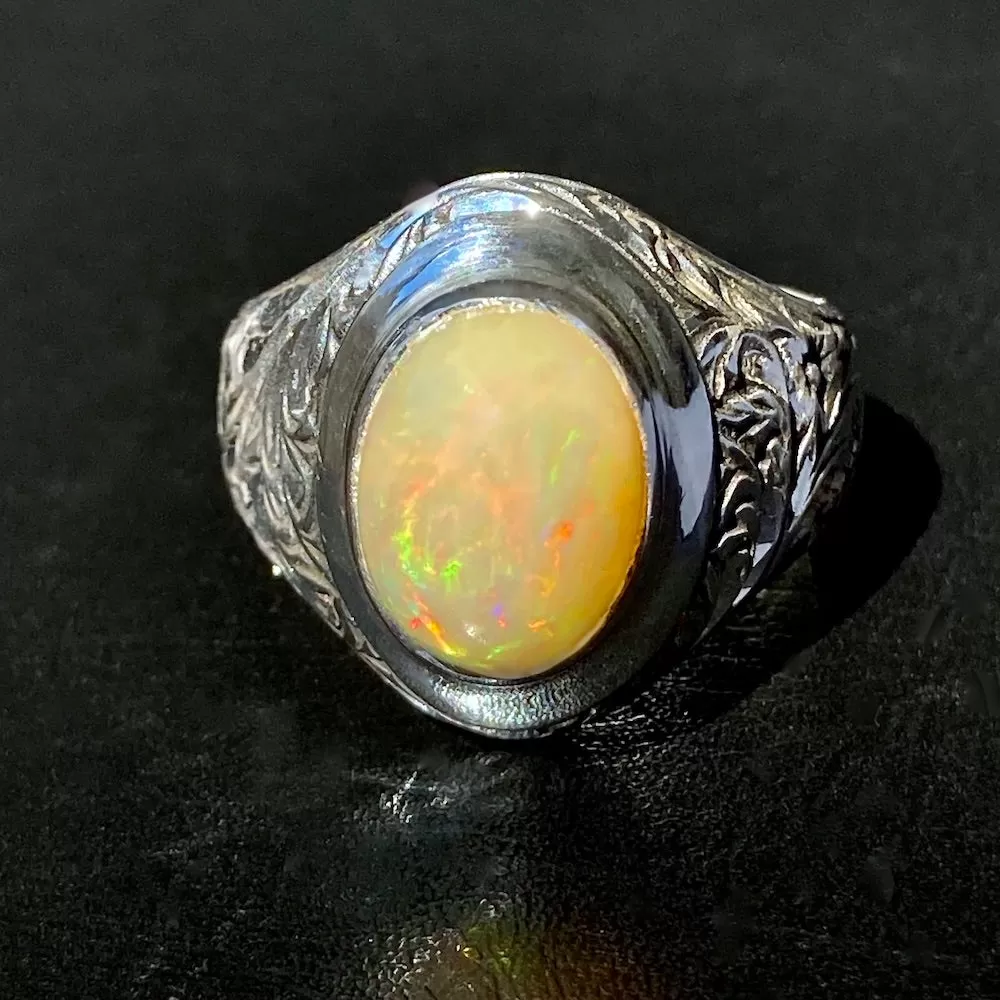 Opal Mens Ring Ethiopian 3.7ct gemstone Sterling Silver Unique Turkish Handmade Jewelry