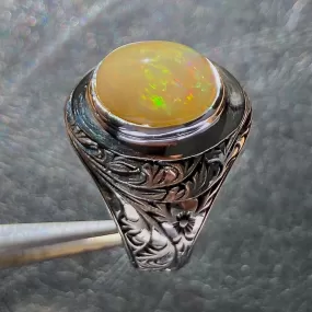 Opal Mens Ring Ethiopian 3.7ct gemstone Sterling Silver Unique Turkish Handmade Jewelry