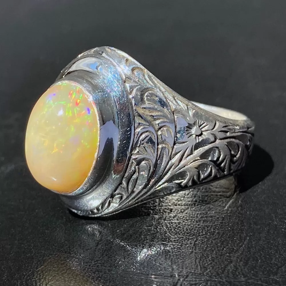 Opal Mens Ring Ethiopian 3.7ct gemstone Sterling Silver Unique Turkish Handmade Jewelry