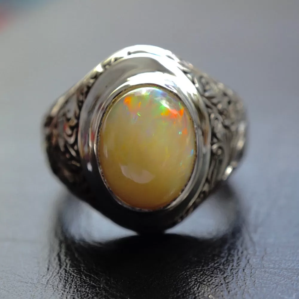 Opal Mens Ring Ethiopian 3.7ct gemstone Sterling Silver Unique Turkish Handmade Jewelry