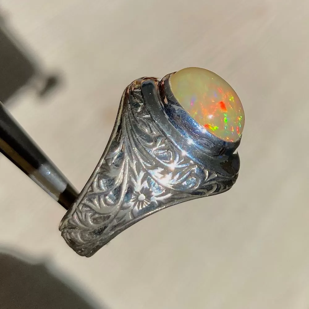 Opal Mens Ring Ethiopian 3.7ct gemstone Sterling Silver Unique Turkish Handmade Jewelry