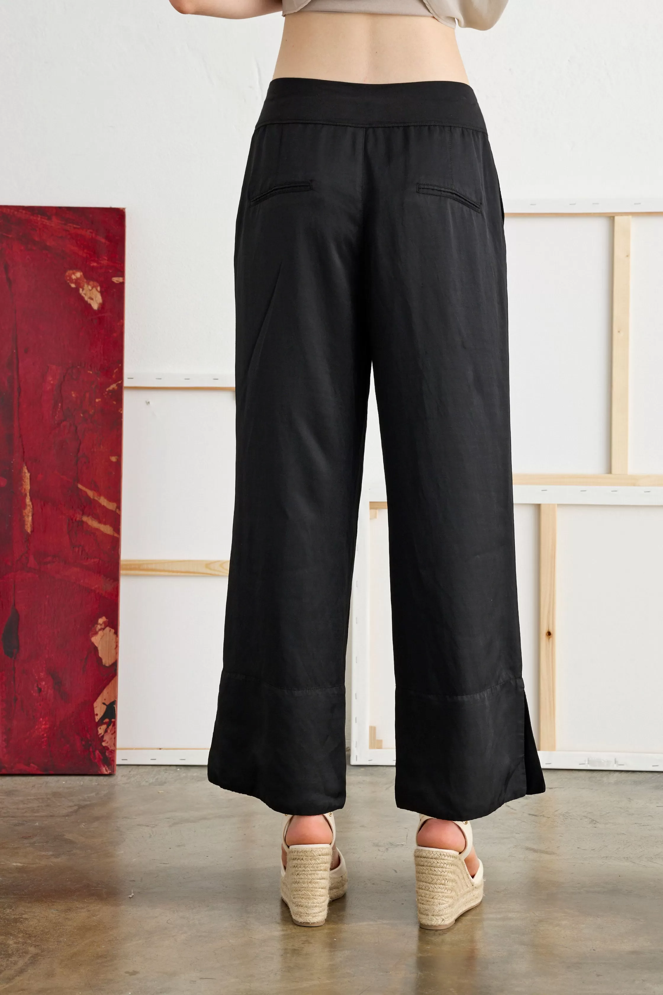 Pants in Linen and Viscose with Side Slits Garment-Dyed 06P0 7083