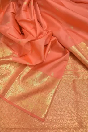 Peach Orange Color Kanjeevaram Silk with Double Pett and Double Warp