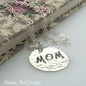 Personalized mom necklace - Sterling Silver Hammered Pendant