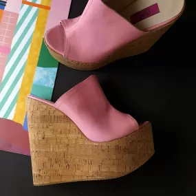 Pink Cork Wedge Platform Mules