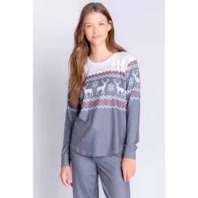 PJ Salvage Women's Family Fairisle Top - CHARCOAL