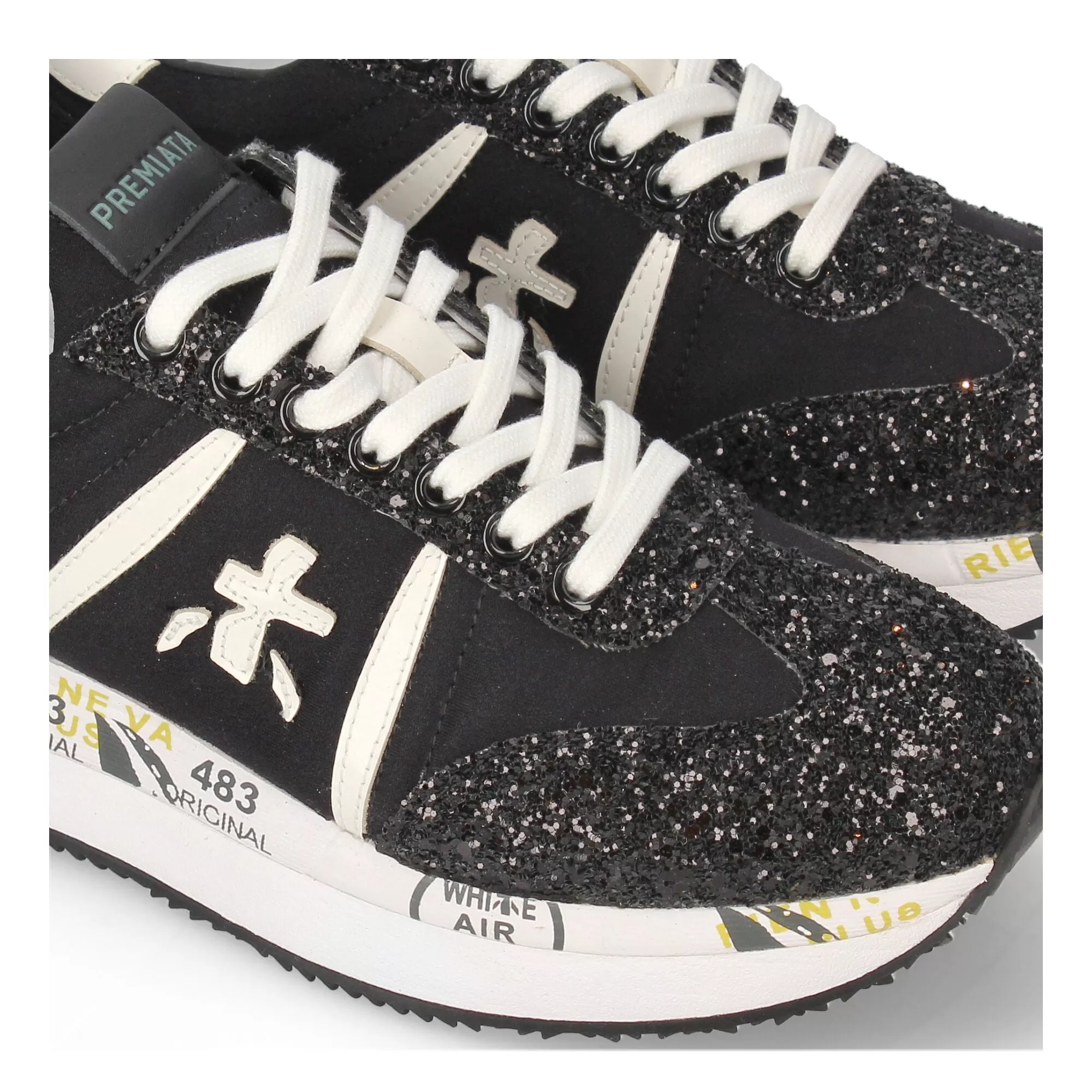 Premiata Conny scarpe platform tessuto paillettes