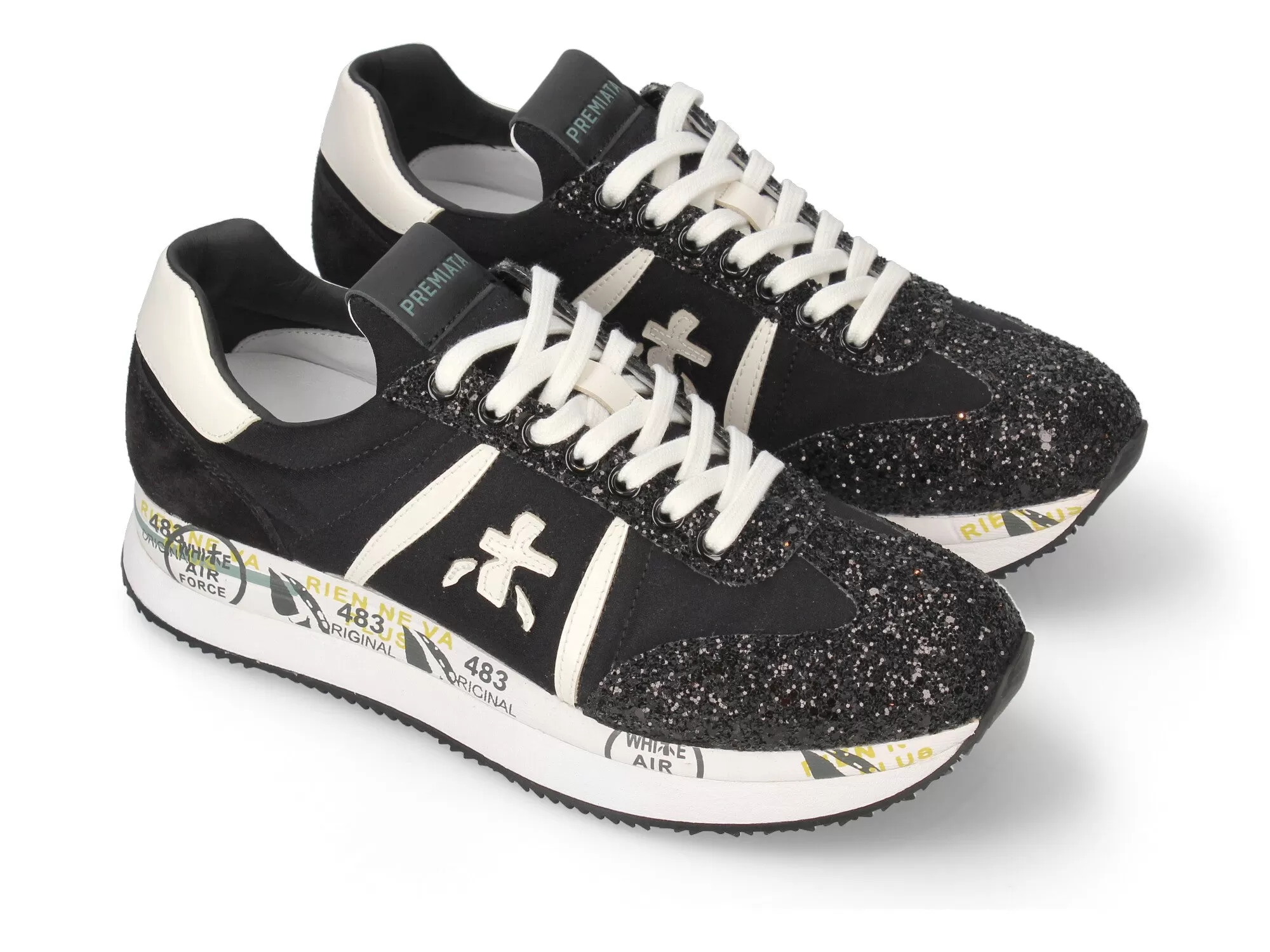 Premiata Conny scarpe platform tessuto paillettes