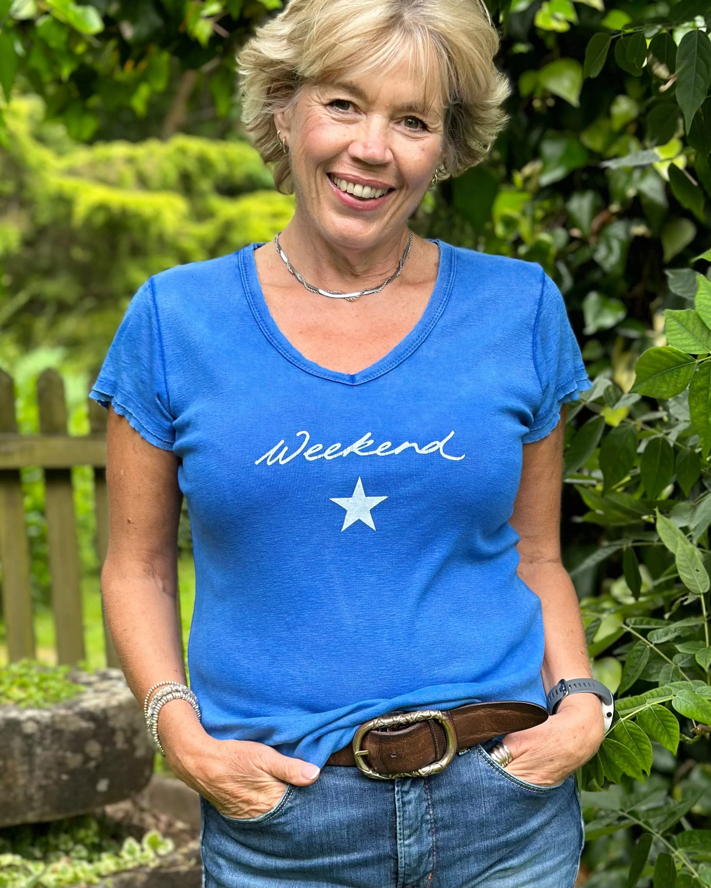 Printed 'Weekend' Star T-Shirt - Bright Blue