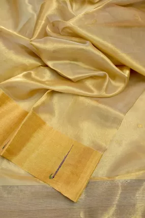 Pure Golden Color Tissue Chanderi Saree with Paithani Style Border and Golden Buti Allover