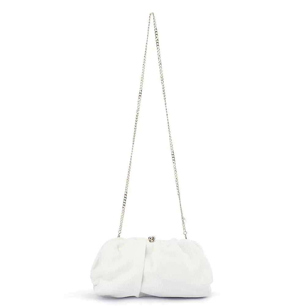 Queenie Gathered Woven Clutch (White)